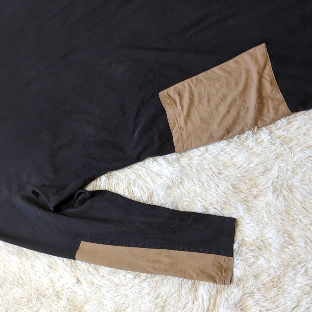 Y2K Vintage Suede Black & Tan Elbow Patch Front Pocket Colorblock Dress - Picture 2 of 9